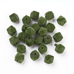 Perles acryliques flocky, facette, cube, vert olive foncé, 12~13mm, Trou: 2mm