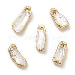 Pendenti di perle keshi naturali barocche, ciondoli rettangolari, con passanti in ottone, oro chiaro, 17~23x7~9x3~5mm, Foro: 1.6 mm