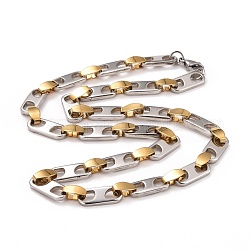 Placage sous vide 304 collier de chaînes à maillons ovales en acier inoxydable, bijoux hip hop pour hommes femmes, or et acier inoxydable Couleur, 23.23 pouce (59 cm)