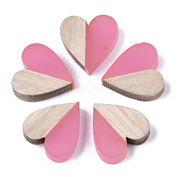 Cabochon in legno e resina bicolore, cuore, fenicottero, 15x14.5x3mm