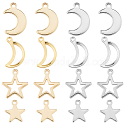 SUNNYCLUE 1 Box 160Pcs 8 Style Hollow Star Charms Bulk Moon Charms Stainless Steel Five-Pointed Pentagram Crescent Planet Double Sided Metal Small Charm for Jewelry Making Charms DIY Earring Supplies