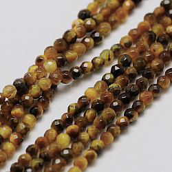 Natural Tiger Eye Beads Strands, Faceted Round, 3mm, Hole: 0.8mm, about 126pcs/strand, 15 inch