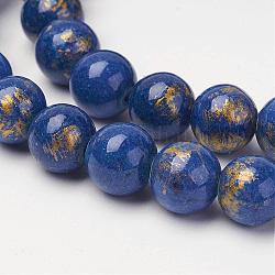 Fili di perline giada di mashan naturale, con polvere oro, tinto, tondo, blu medio, 8mm, Foro: 1 mm, circa 48pcs/filo, 16 pollice