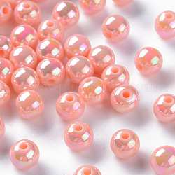 Perles acryliques opaques, de couleur plaquée ab , ronde, saumon clair, 8x7mm, Trou: 2mm, environ 1745 pcs/500 g