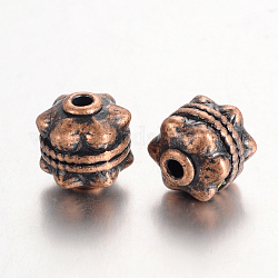 Abalorios de aleación de estilo tibetano, Sin cadmio y níque y plomo, redondo, cobre rojo, 10x10mm, agujero: 2 mm.