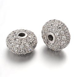 Perles de zircone cubique micro pave en Laiton, rondelle, sans plomb et sans nickel, clair, platine, 10x6mm, Trou: 1.5mm