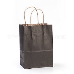Sacs en papier kraft de couleur pure, avec poignées, sacs-cadeaux, sacs à provisions, rectangle, noir, 21x15x8 cm