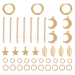 Kit per la creazione di orecchini in acciaio inossidabile fai da te 304 unicraftale, includono orecchini a cerchio huggie e ciondoli e anelli di salto e prolunga catena, oro, 9 gauge, 20x21x3mm, ago :1mm, 3pairs