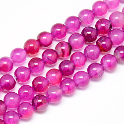 Chapelets de perles d'agate naturelle, teinte, ronde, camélia, 8mm, Trou: 1mm, Environ 48 pcs/chapelet, 14.9 pouce