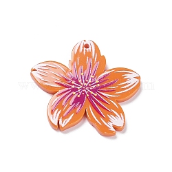 Bedruckte undurchsichtige Acrylanhänger, Blume, orange, 35x37x2.5 mm, Bohrung: 1.6 mm
