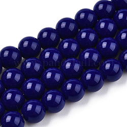 Chapelets de perles en verre opaque de couleur unie, ronde, bleu foncé, 8~8.5mm, Trou: 1.5mm, Environ 51~53 pcs/chapelet, 14.96 pouce ~ 15.55 pouces (38~39.7 cm)