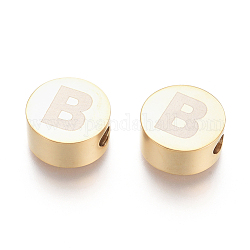 304 perline in acciaio inossidabile, piatta e rotonda con la lettera, letter.b, 10x4.5mm, Foro: 2 mm