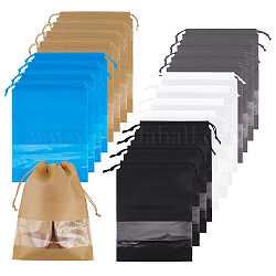Olycraft 20 шт. 5 цвета нетканые упаковочные мешочки на шнурке сумки для хранения обуви, прямоугольник с видимым окном, разноцветные, 36x27x0.3 см, 4 шт / цвет