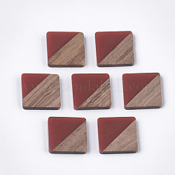 Cabochons en bois de résine et de noyer, carrée, brun, 13.5x13.5x3mm