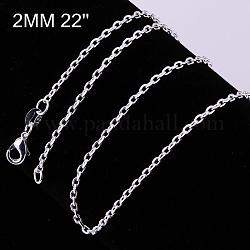 Brass Cable Chain Fine Necklaces, with Lobster Claw Clasps, Silver Color Plated, 22 inch, 2mm