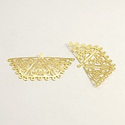 Brass Filigree Joiners, Lead Free and Cadmium Free, Trapezoid, Golden Color, Size: about 18mm wide, 34.5mm long, 1mm thick, hole: 1mm