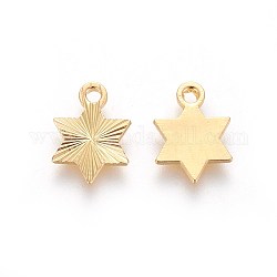 Acumular charms de latón chapado, para judío, estrella de david, textura, dorado, 12x8.8x1mm, agujero: 1.5 mm