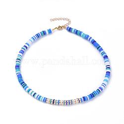 Handgemachte Polymer Clay heishi Perlenketten, mit Messing-Perlen, Nichtmagnetische synthetische Hämatitperlen und 304 Hummerkrallenverschlüsse aus Edelstahl, Blau, 14.96 Zoll (38 cm)