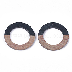 Resin & Walnut Wood Pendants, Ring, Black, 38x3.5mm, Hole: 2mm