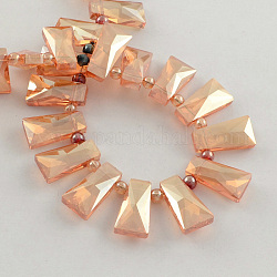 Plated Faceted Trapezoid Glass Beads, Sandy Brown, 20x10.5x7mm, Hole: 1.5mm