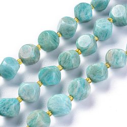 Natur Amazonit Perlen Stränge, mit Glasperlen, sechsseitige Himmelswürfel, 11.5~12.5x11.5~12.5 mm, Bohrung: 1 mm, ca. 29~30 Stk. / Strang, 15.55~15.95 Zoll (39.5~40.5 cm)