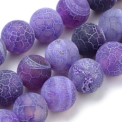 Chapelets de perle en agate naturelle patinée, mat, teinte, ronde, bleu violet, 8mm, Trou: 1mm, Environ 47 pcs/chapelet, 15.7 pouce