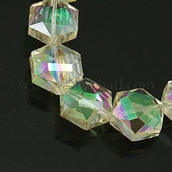 Electroplate Glass Beads Strands, Full Rainbow Plated, Faceted, Hexagon, Colorful, 16x14x7mm, Hole: 1mm