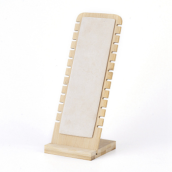 Bamboo Necklace Display Stand, L-Shaped Long Chain Display Stand, Rectangle, Linen, 10x25.8cm