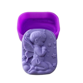 Cupid Angel Silicone Molds, Food Grade Molds, For DIY Cake Decoration, Candle, Chocolate, Candy, Soap, Purple, 79x60x25.5mm, Inner Diameter: 76x57mm
