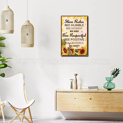 Positive Hive Rules Sunflower Quote Metal Tin Sign Wall Art Decor