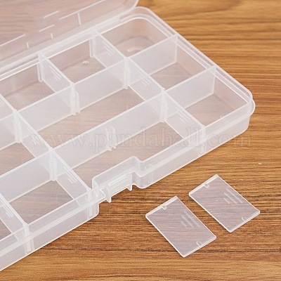 15 Grids Transparent Rectangle Plastic Beads Storage Containers, with Lids,  Clear, 10.2x17.7x2.5cm, Inner Diameter: 3.1x3.3cm