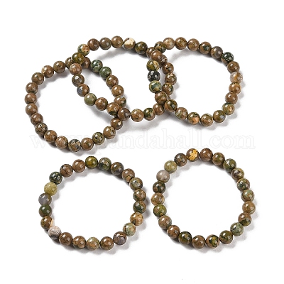 Natürliche Armbänder aus Rhyolith-Jaspis mit Stretchperlen&nbsp;G-A185-01S-1