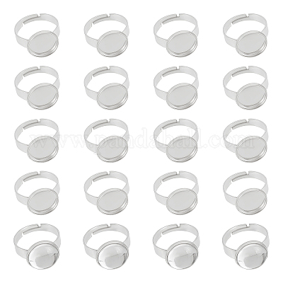 80Pcs Adjustable Blank Rings for Jewelry Making, 12mm Ring Base Blank Rings  Metal Flat Round Finger Ring Base Pad Adjustable Ring Blanks Bezel Trays