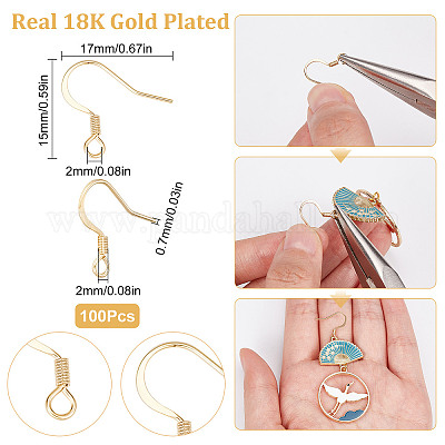 Wholesale SUNNYCLUE 1 Box 100Pcs 18k Gold Plated Earring Hooks