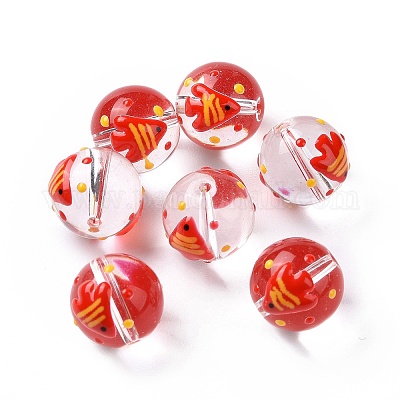 12mm Red Round Glass Crackle Beads, Holiday Christmas Beads 20/Pkg