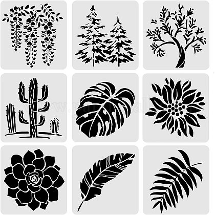 BENECREAT 9pcs Plastic Painting Stencils 12x12inch(Plants Pattern) Reusable Craft Stencils Template for DIY Painting Drawing Art Tools DIY-WH0172-025-1