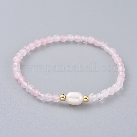 Bracelets extensibles avec perles en quartz rose naturel BJEW-JB04676-01-1