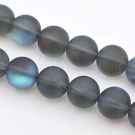 Dyed Frosted Round Synthetic Moonstone Beads Strands G-E302-104-10mm-03-1