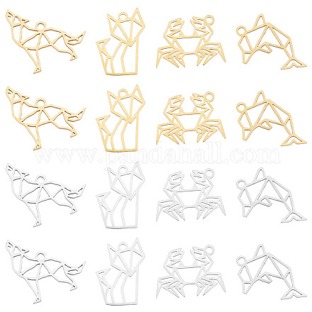 DICOSMETIC 16Pcs 2 Colors Animals Outline Charms Hollow Wolf Dolphin Crab Charms Cute Fox Charms Animal Geometry Line Pendants Stainless Steel Pendants for Jewelry Making STAS-DC0012-85-1