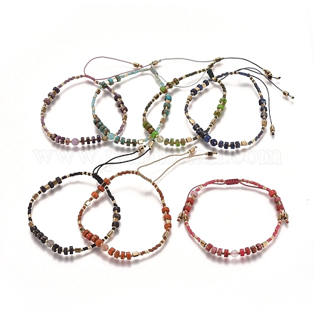 Bracelets de perle tressés de pierres précieuses naturelles réglables BJEW-L669-C-1