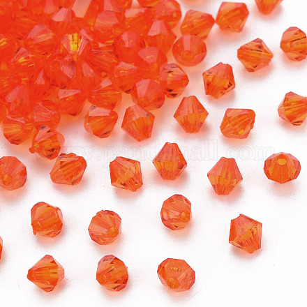 透明なアクリルビーズ  多面カット  双円錐形  レッドオレンジ  5x4.5mm  穴：1.2mm  約12160個/500g MACR-S373-84-B07-1