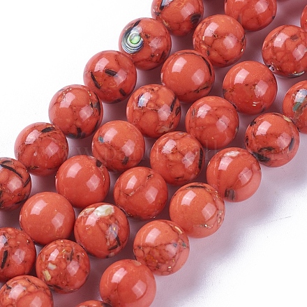 Perles de turquoise synthétique et coquillage assemblées G-F623-01-10mm-1