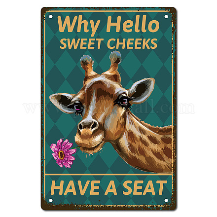 Creatcabin Panneau en métal girafe Why Hello Sweet Cheeks - Affiche murale en métal avec animaux amusants - Décoration murale pour salle de bain AJEW-WH0157-516-1