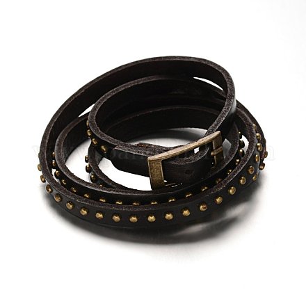 Alliage cordon en cuir 4 enveloppement clouté bracelets BJEW-M169-01-1