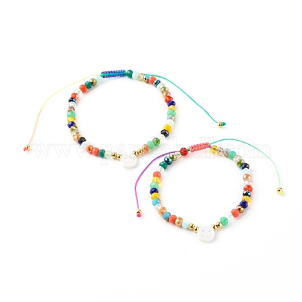 Гальваническое стекло нейлоновая нить плетеные браслеты из бусин для мамы и дочки BJEW-JB06359-03-1