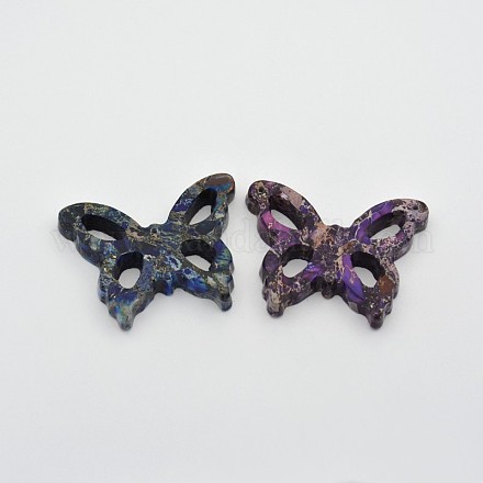 Dyed Synthetic Regalite/Imperial Jasper/Sea Sediment Jasper Butterfly Pendants G-E263-06-1