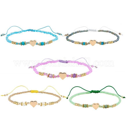 5pcs 5 couleurs bracelets de perles tressées en nylon réglable BJEW-SZ0001-24-1