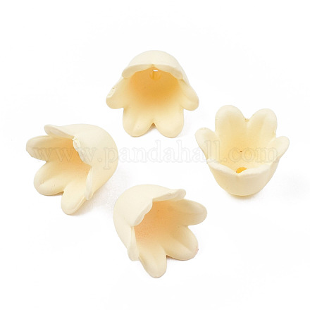 ゴム引きスタイルの不透明なアクリルビーズキャップ  6花びら  花  トウモロコシの穂の黄色  11.5x10.5x8.7mm  穴：1.3mm ACRP-T010-01F-1