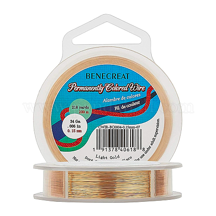 BENECREAT 0.15mm(34Gauge) Tarnish Resistant Copper Wire 200m Light Gold Jewelry Beading Wire for Crafts Beading Jewelry Making CWIR-BC0004-0.15mm-07-1