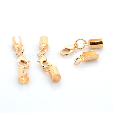 ネックレス作り用二つのコードエンドパーツ付き真鍮カニカン  ライトゴールド  37x6mm  穴：4mm KK-O021-01-1
